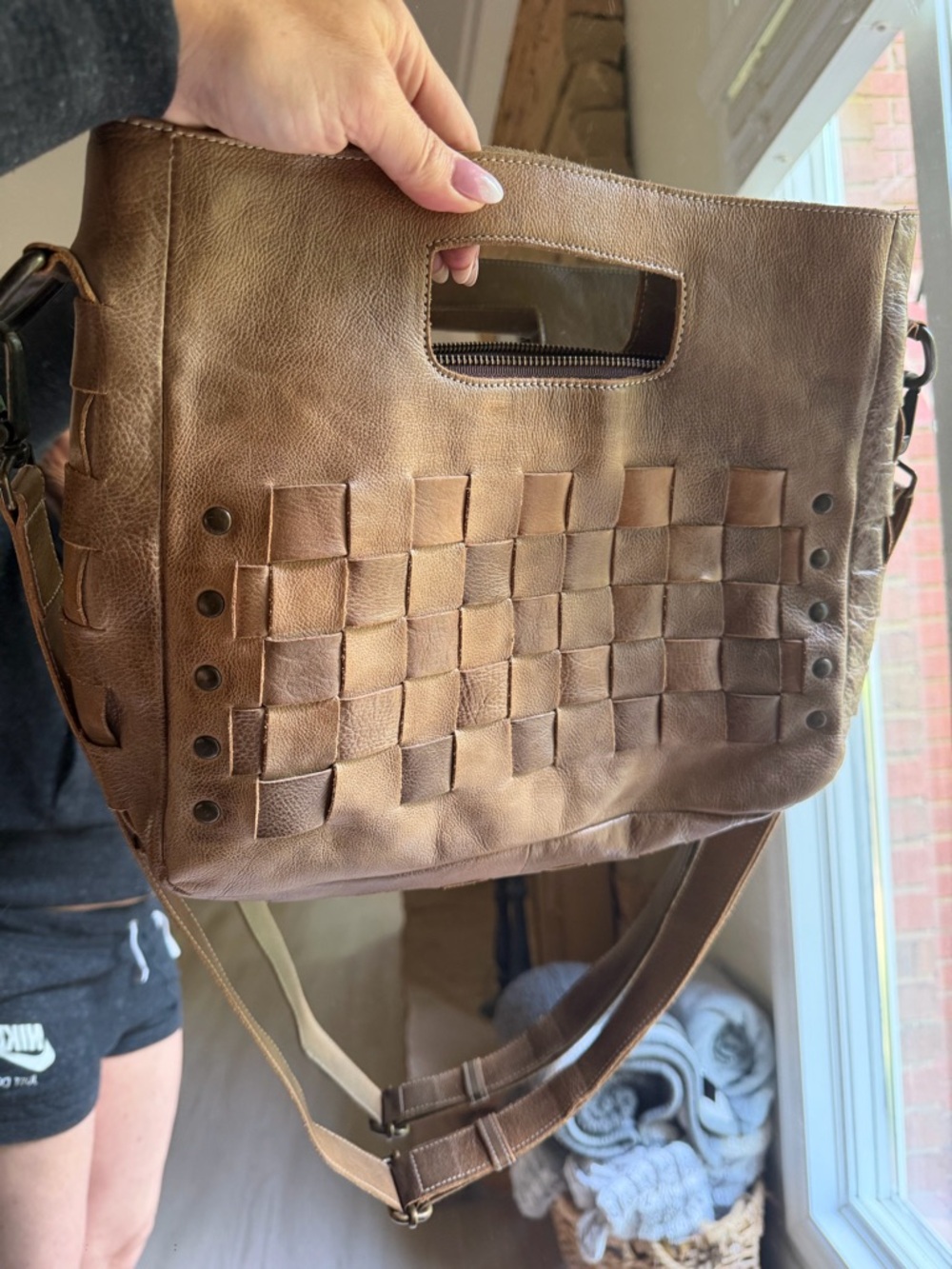 Bed Stu Brown Woven Leather Shoulder Bag